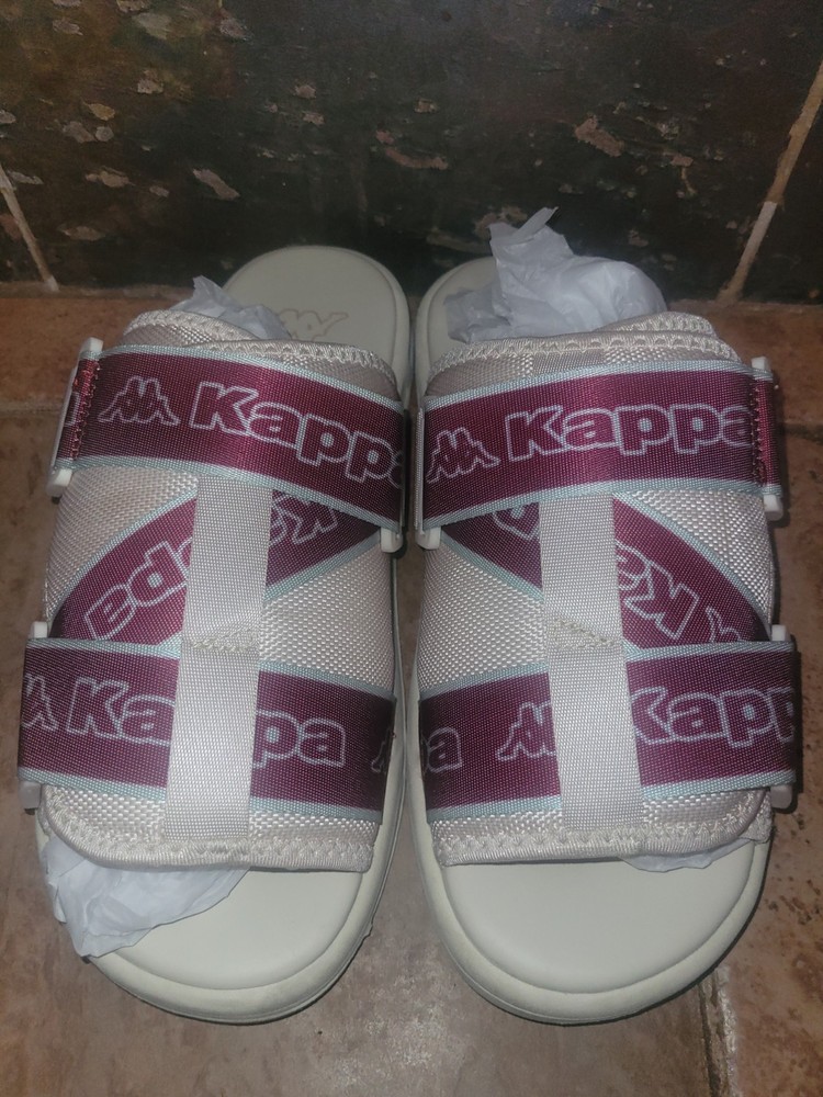 Kappa Logo TAPE KALPI Beige LT Slides Sandals Men's Size 9 Beige & Maroon