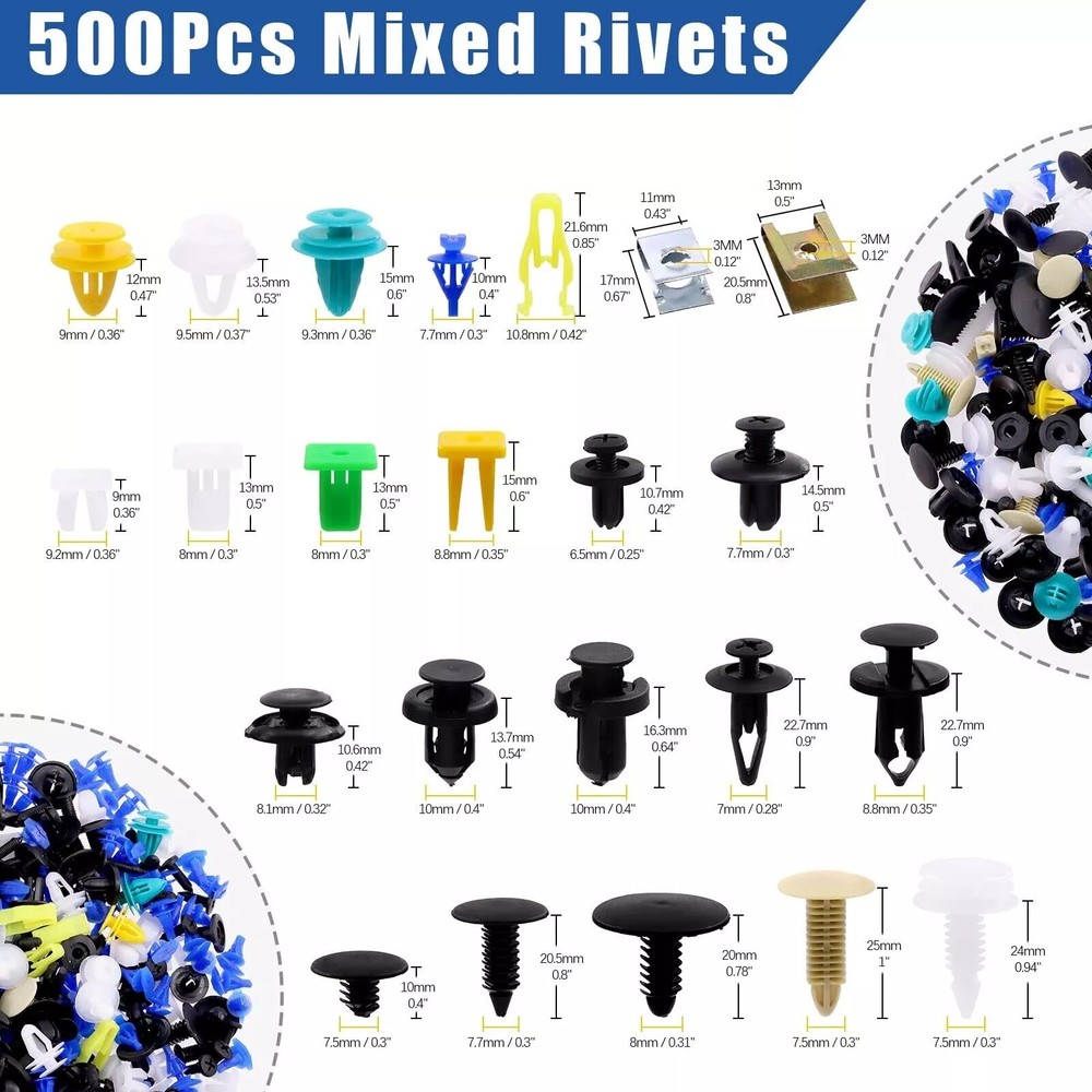 500PCS Car Retainer Clips Auto Fastener Car Body Push Trim Pin Rivet Bumper Kits