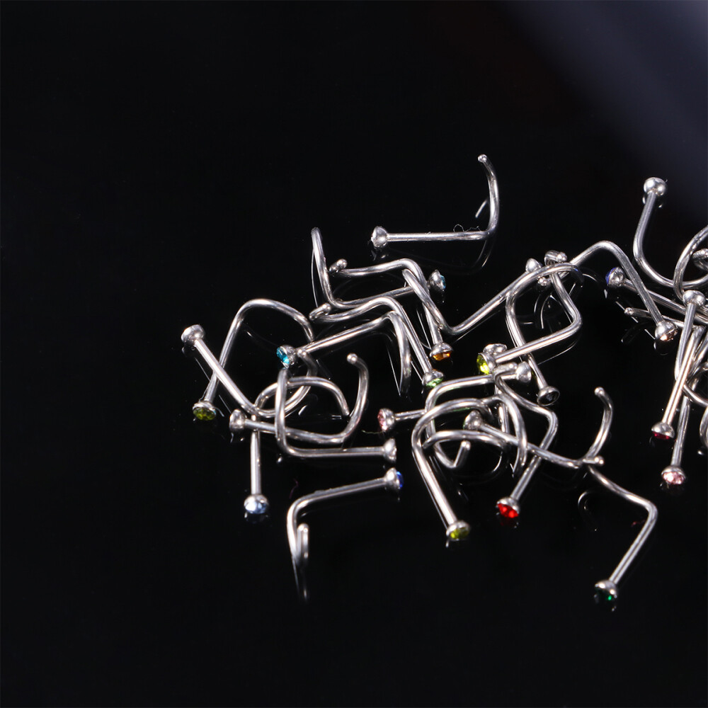 30pcs Rhinestone Nose Rings Stainless Steel Studs Sparkling Nose Jewelry
