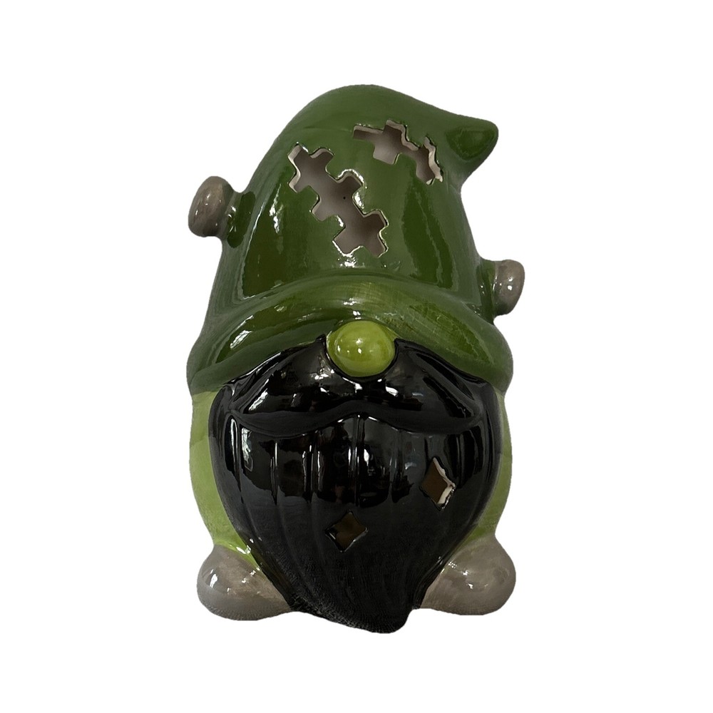 Light Up Frankenstein Gnome 6-Inch Ceramic Tabletop Decor in Green
