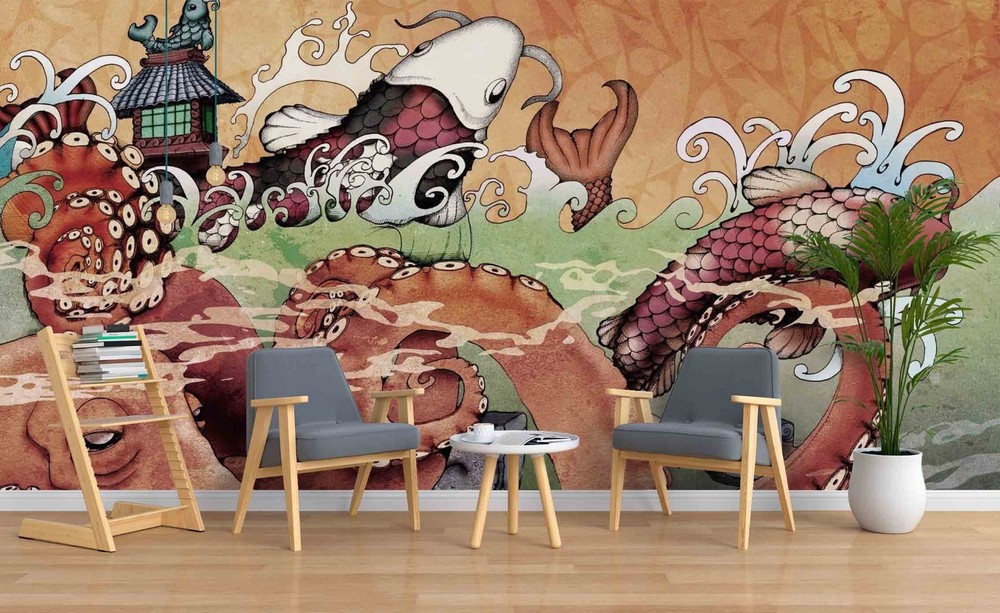 3D Sea Octopus Fish Graffiti Wall Murals Wallpaper Murals Wall Sticker