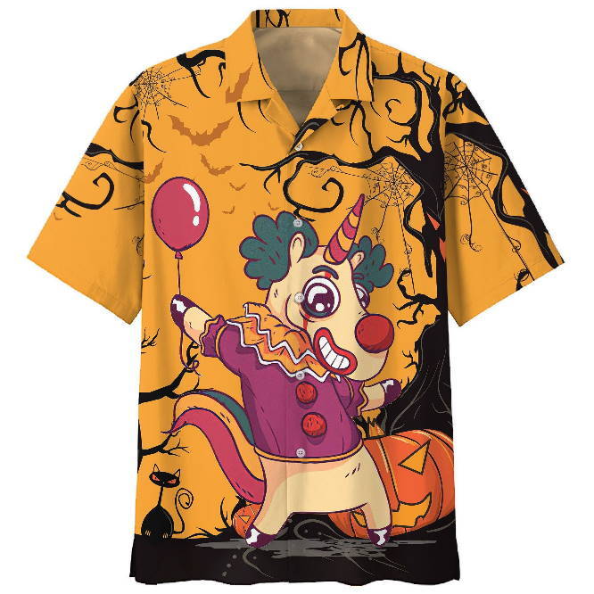 Funny Halloween Unicorn 3D Printed Hawaiian Shirt for Festive Style