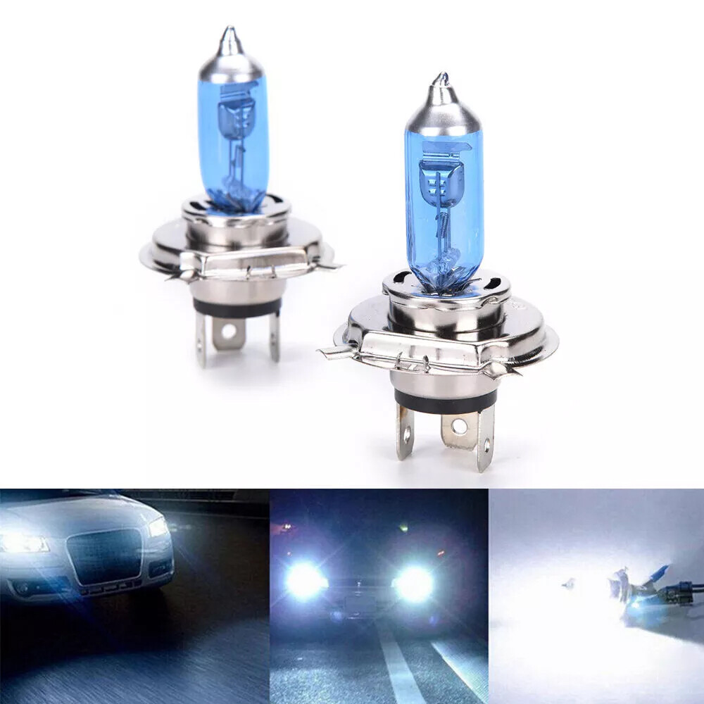 12V100W Car Headlight 2Pcs Halogen Lamp H4 White Xenon Front Brighter Light