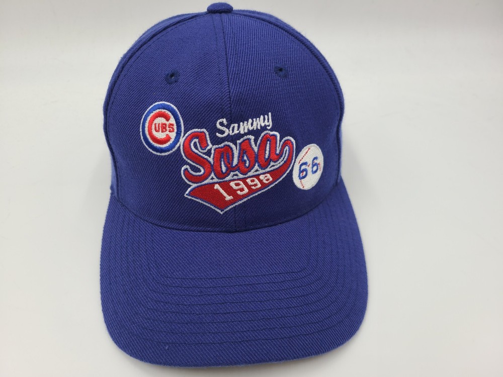 Vintage 1998 Chicago Cubs Sammy Sosa 66 Home Runs Snapback Hat Cap Men MLB Blue