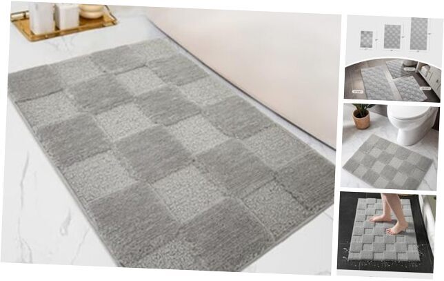 Small Washable Grey Bathroom Rug 24x17 Inches Non-Slip