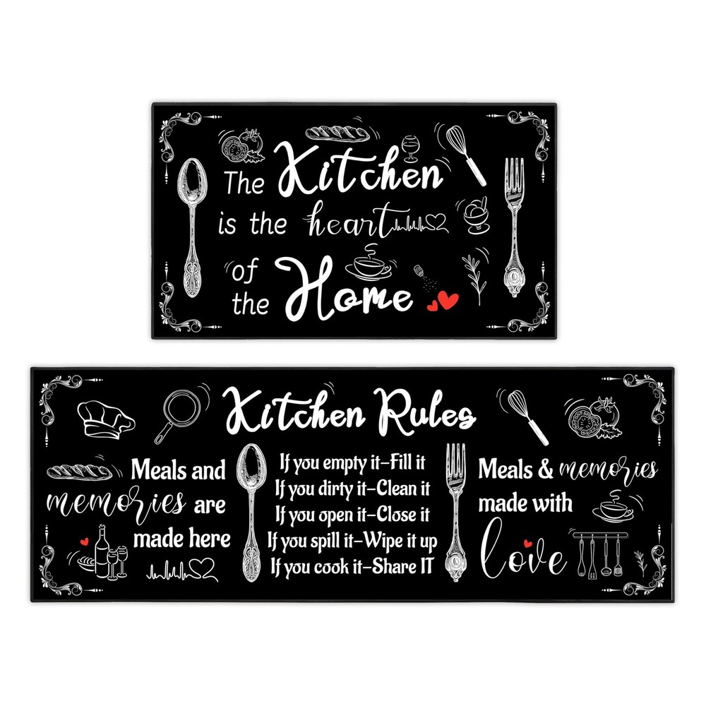 Black and White Farmhouse Kitchen Rug Set 2-Piece for Stylish Decor