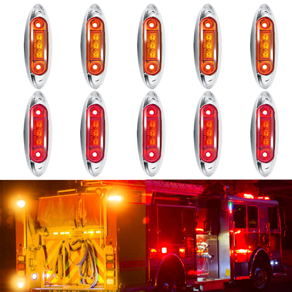 10 Amber Red 3LED Side Marker Lights for Trucks Trailers RVs Waterproof Clearance
