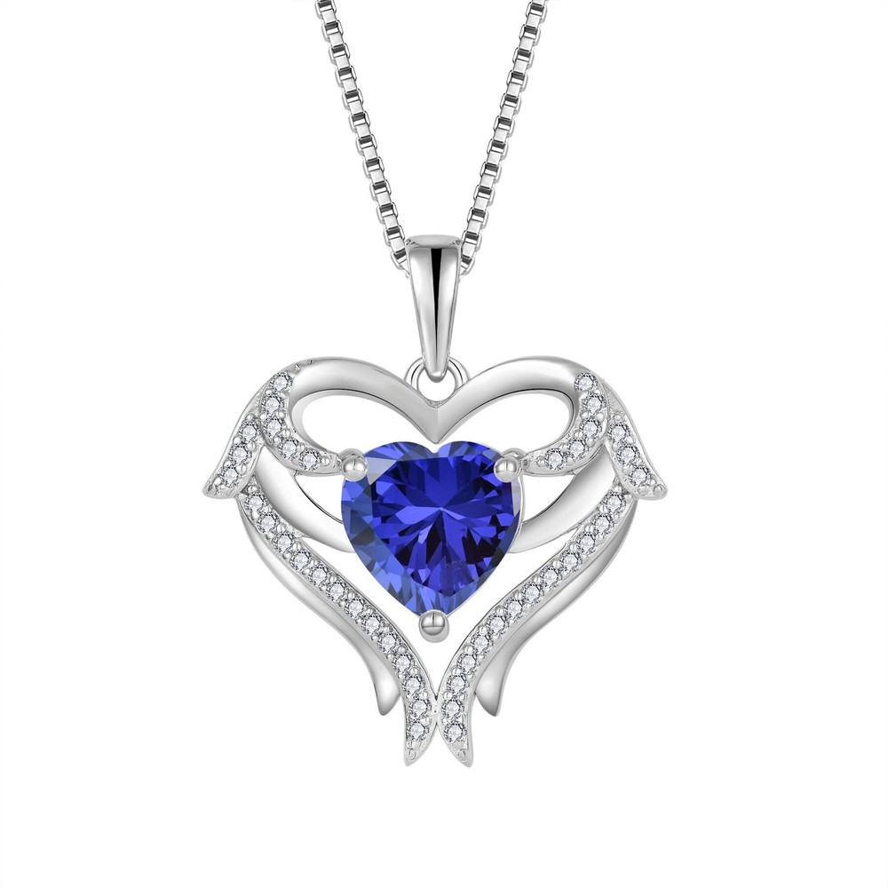 S925 Angel Wings Necklace Heart Pendant December Birthstone Jewelry for Women