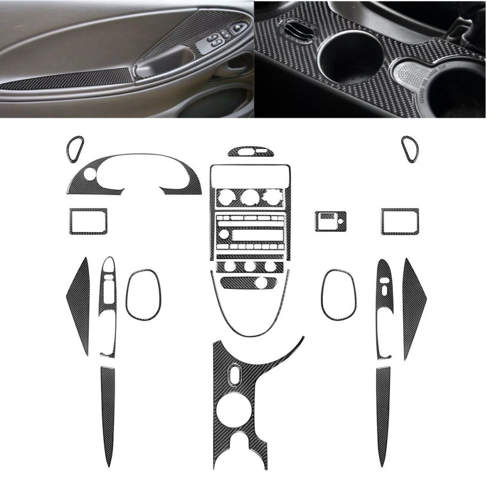 25Pcs Black Carbon Fiber Whole Car Interior Trim Set For Ford Mustang 2001-2004