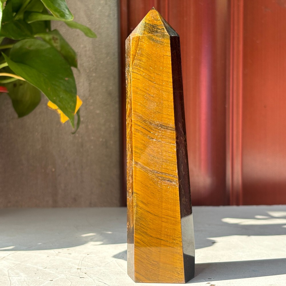 Natural Rare Tiger Eye Quartz Hexagon Tower 367g Healing Stone Crystal Mineral  