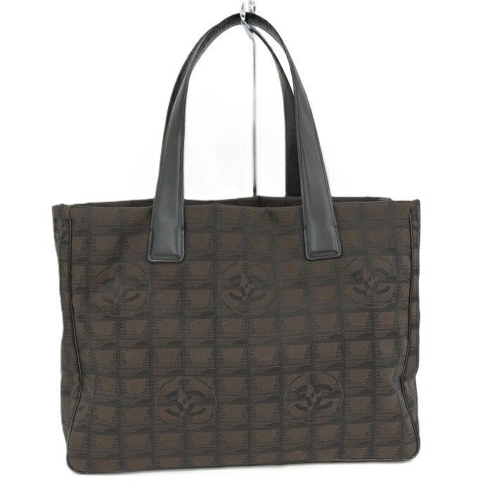 Chanel Travel Line Tote in Nylon Black Brown Preowned Excellent Condition
