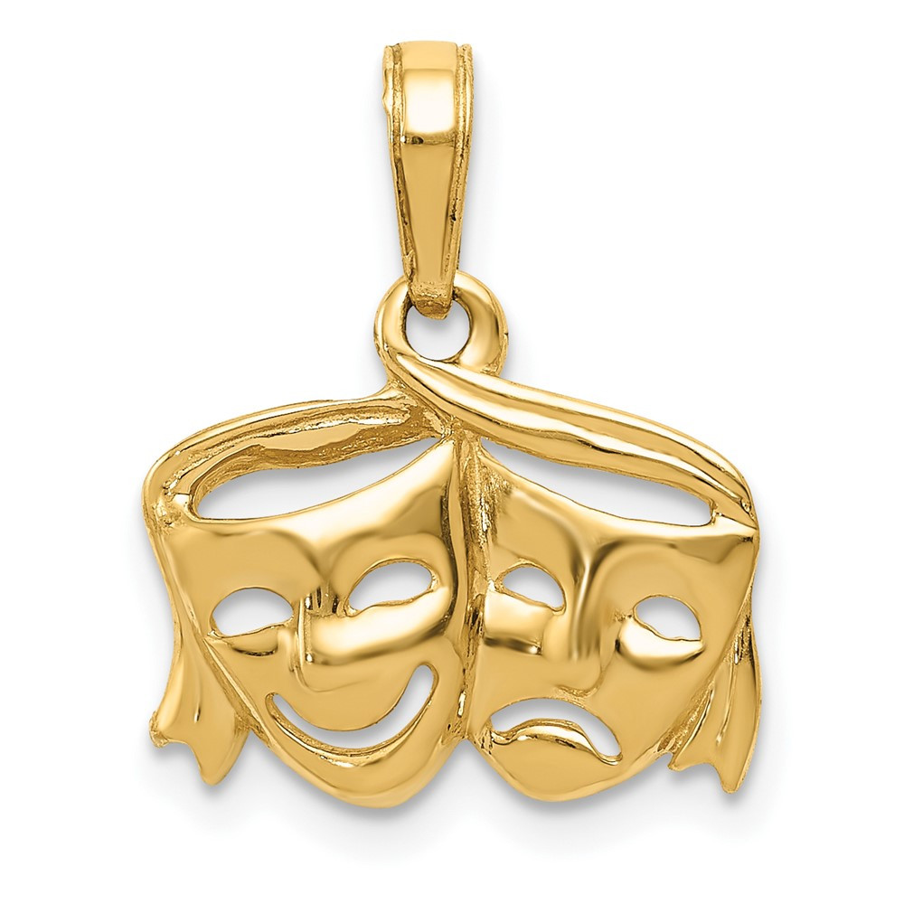 10k Yellow Gold Polished Open-Backed Comedy Tragedy Pendant 0.96gm L-13mm