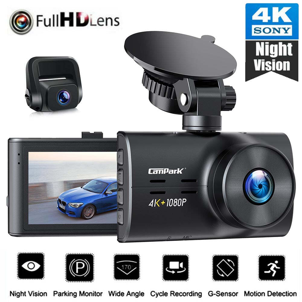 Campark 4K Dual Dash Cam with Night Vision Front and Rear 1080P DVR