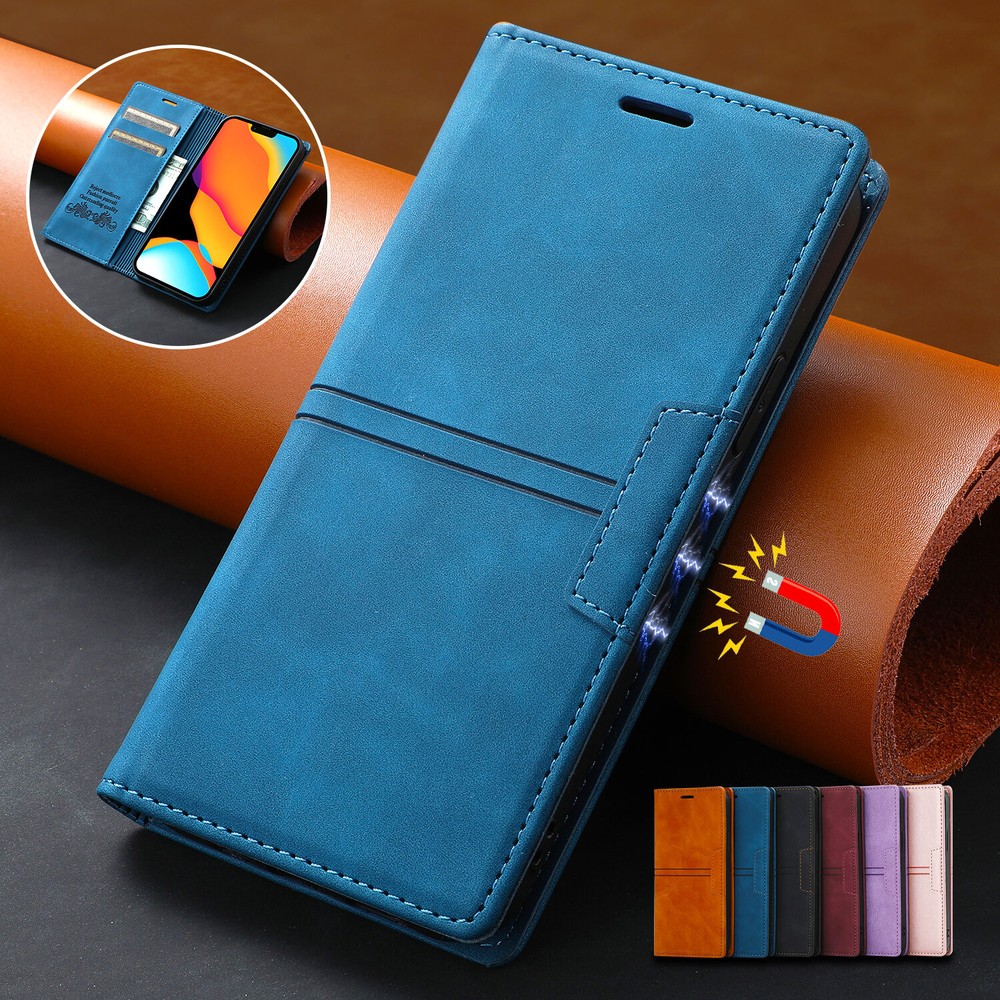 Magnetic Leather Wallet Stand Case for iPhone 15 Plus 14 Plus 13