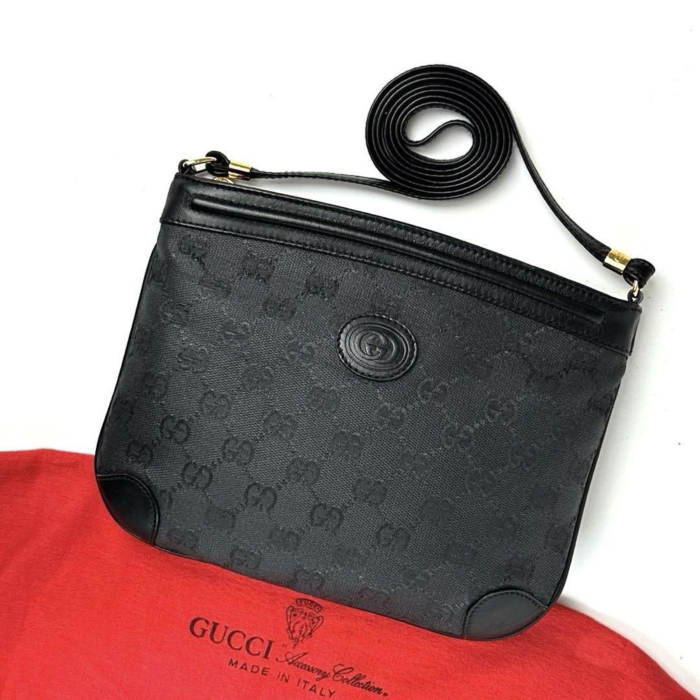 Gucci GG Pattern Black PVC Leather Shoulder Bag Pre-Owned