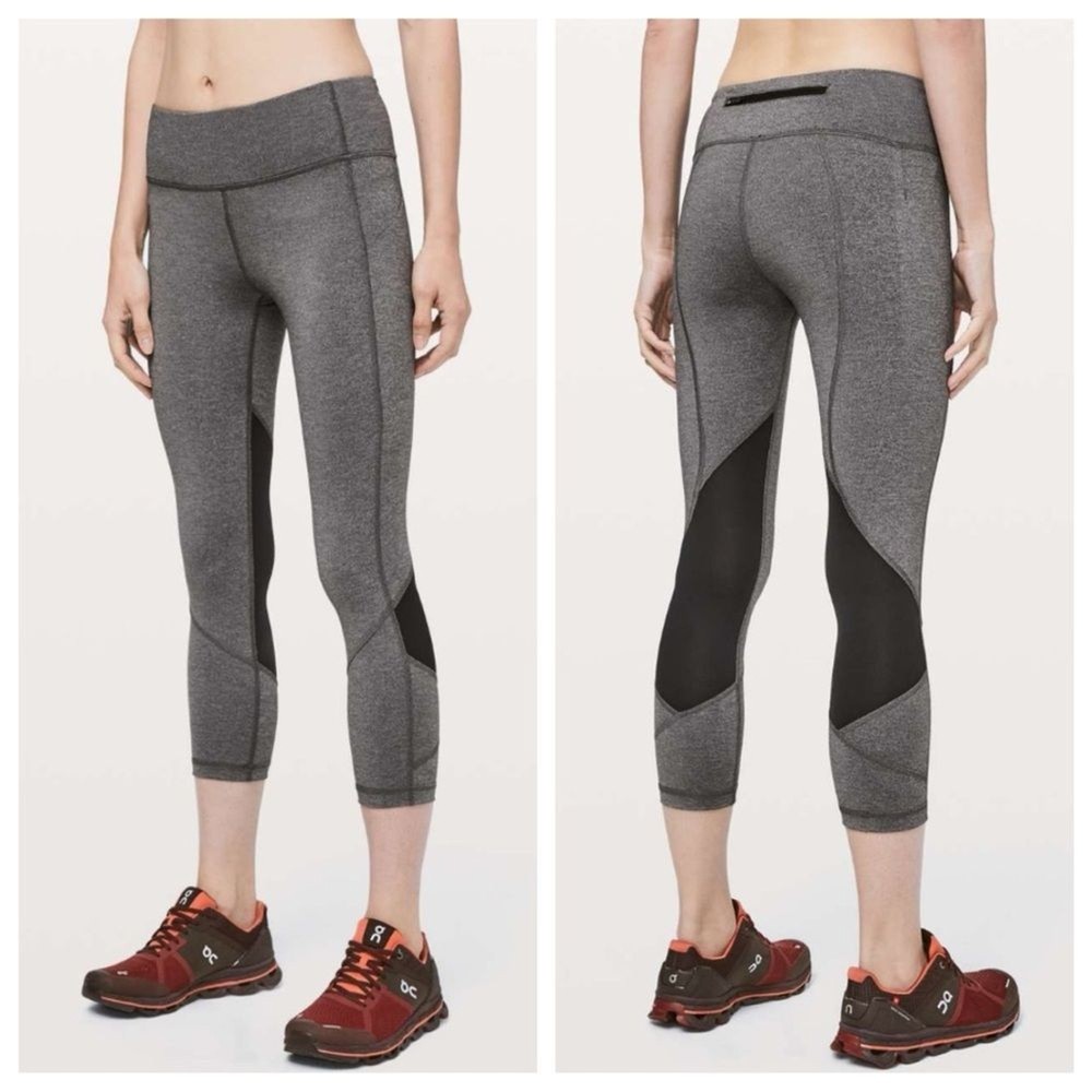 Lulmon Pace Revival Gray Black Crop Side Pockets Size 4
