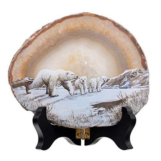 Natural Agate Slice Art Print Polar Bear Table Display with #1-Polar Bear