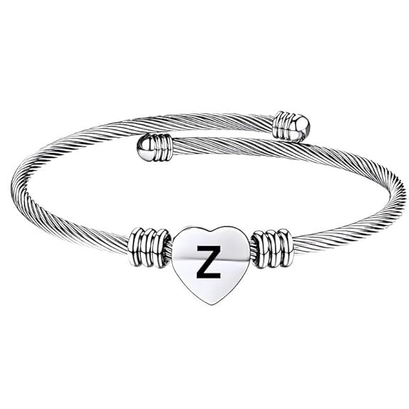 Stainless Steel Heart Word-Z Bracelet Engraved Charm Bracelet for Women Silver