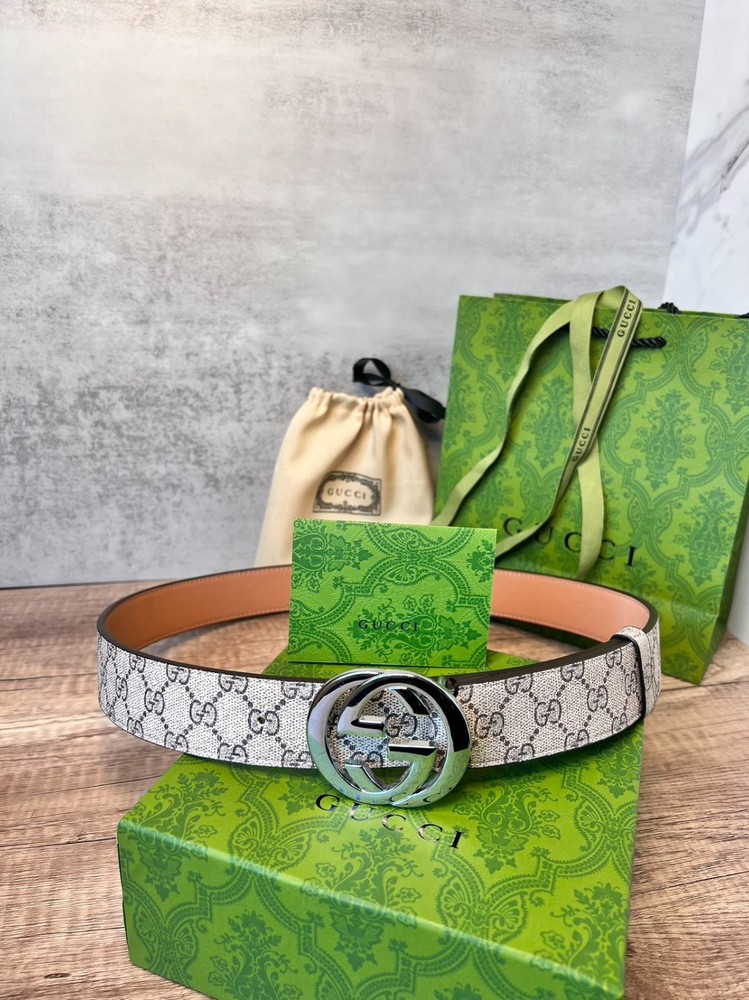 Gucci Beige Leather Belt with Silver Buckle for Men Size M Authentic