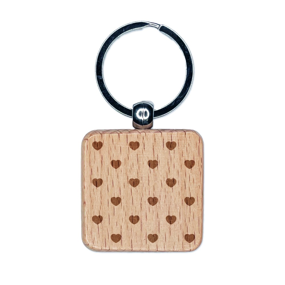Polka Dot Heart Engraved Wooden Square Keychain Charm  