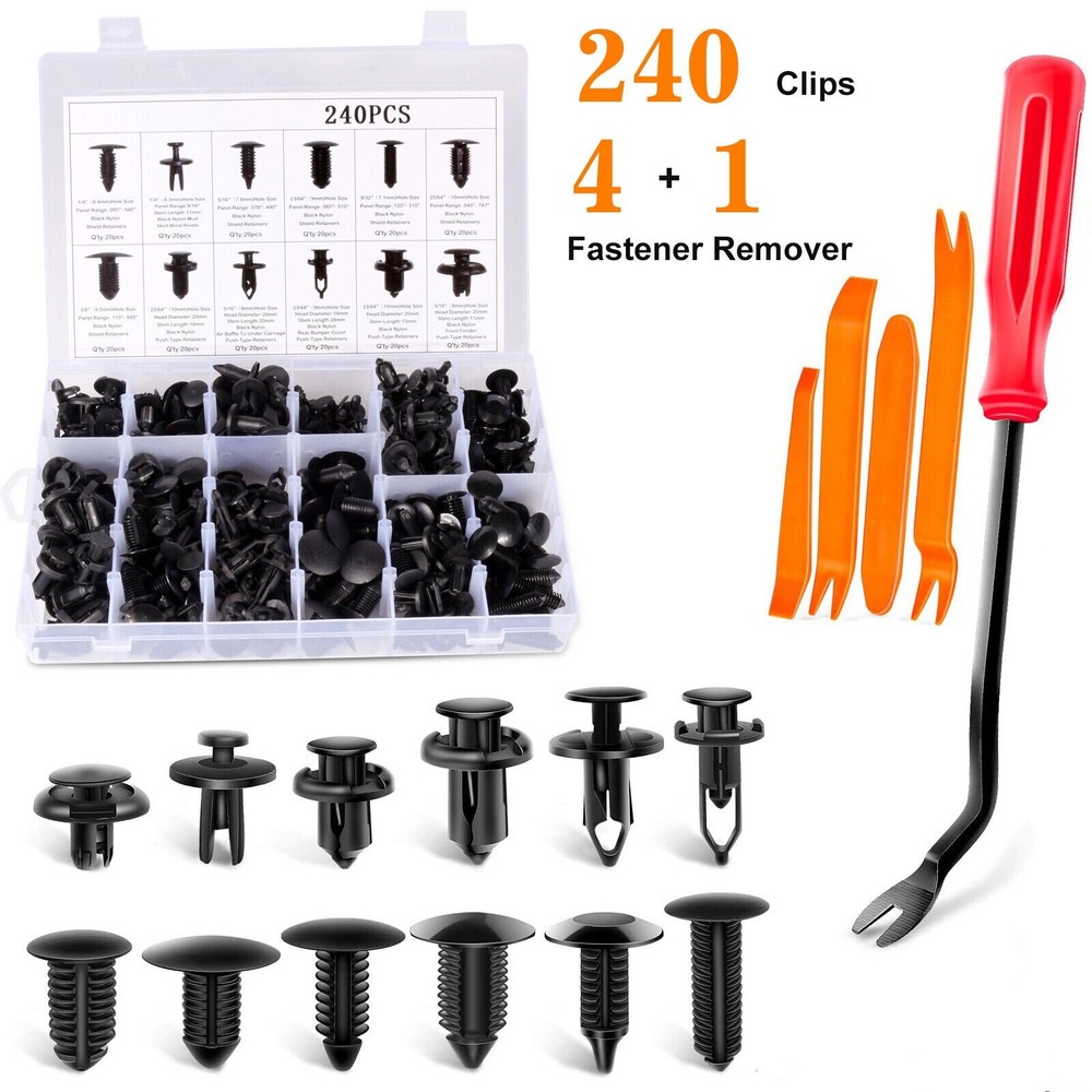 240pcs Auto Car Bumper Retainer Clips Kit Fastener Remover Push Pin Rivet Screw