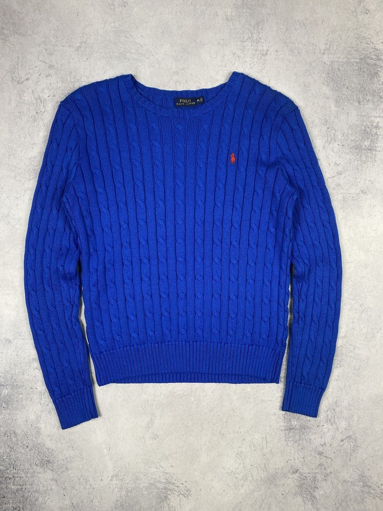 Polo Ralph Lauren Sweater Womens Size XL Blue Indigo Cable Knit  Luxury Designer