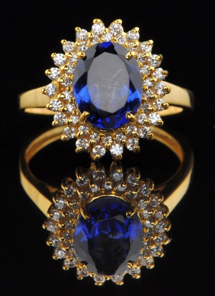 3.24 Ct Oval Cut Natural Sapphire & Diamond Wedding Ring 14k Yellow Gold