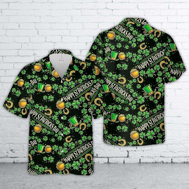 St Patricks Day Shamrock Hawaiian Shirt Irish Lucky Party Men's Gift