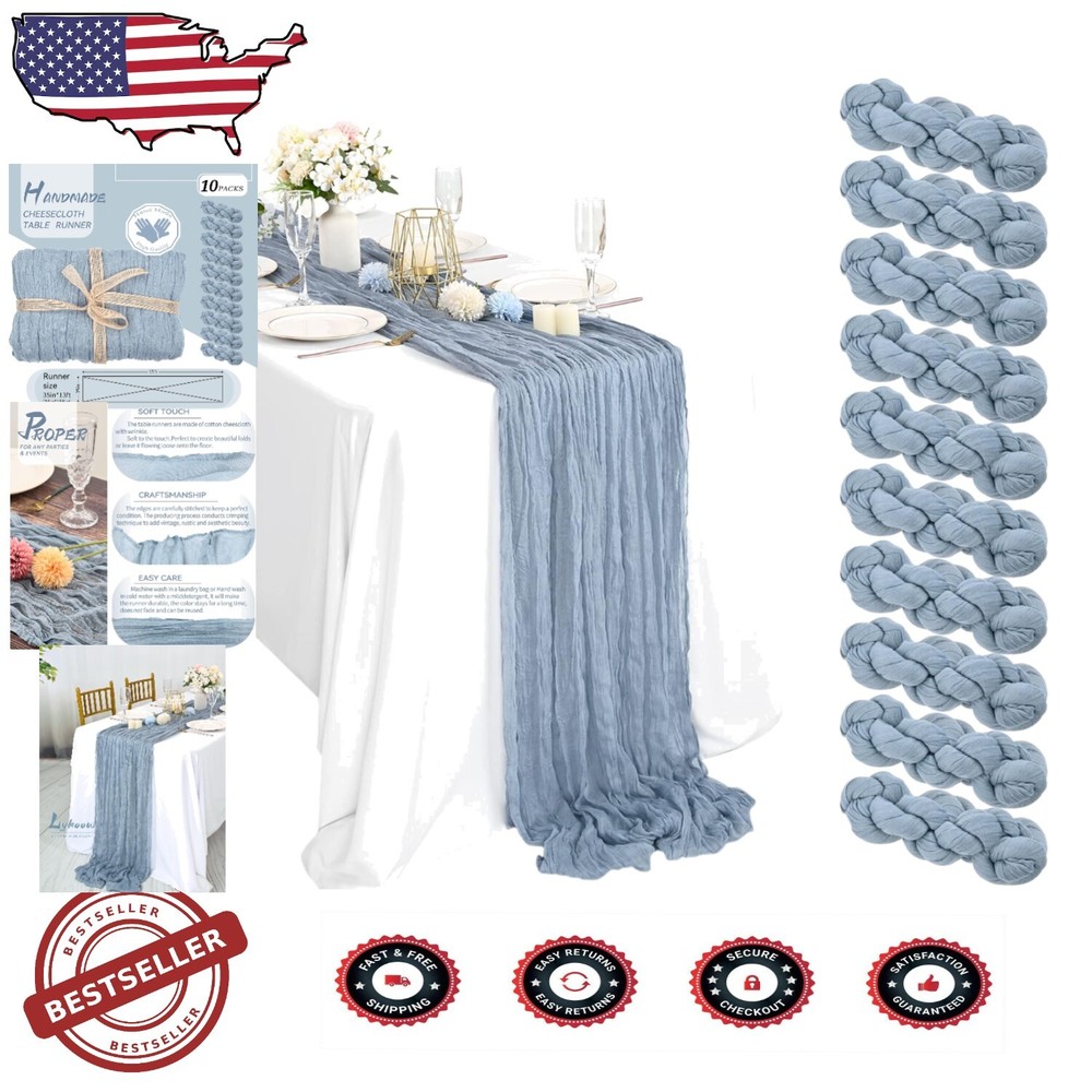 Luxurious Dusty Blue Cheesecloth Table Runners 10-Pack for Weddings
