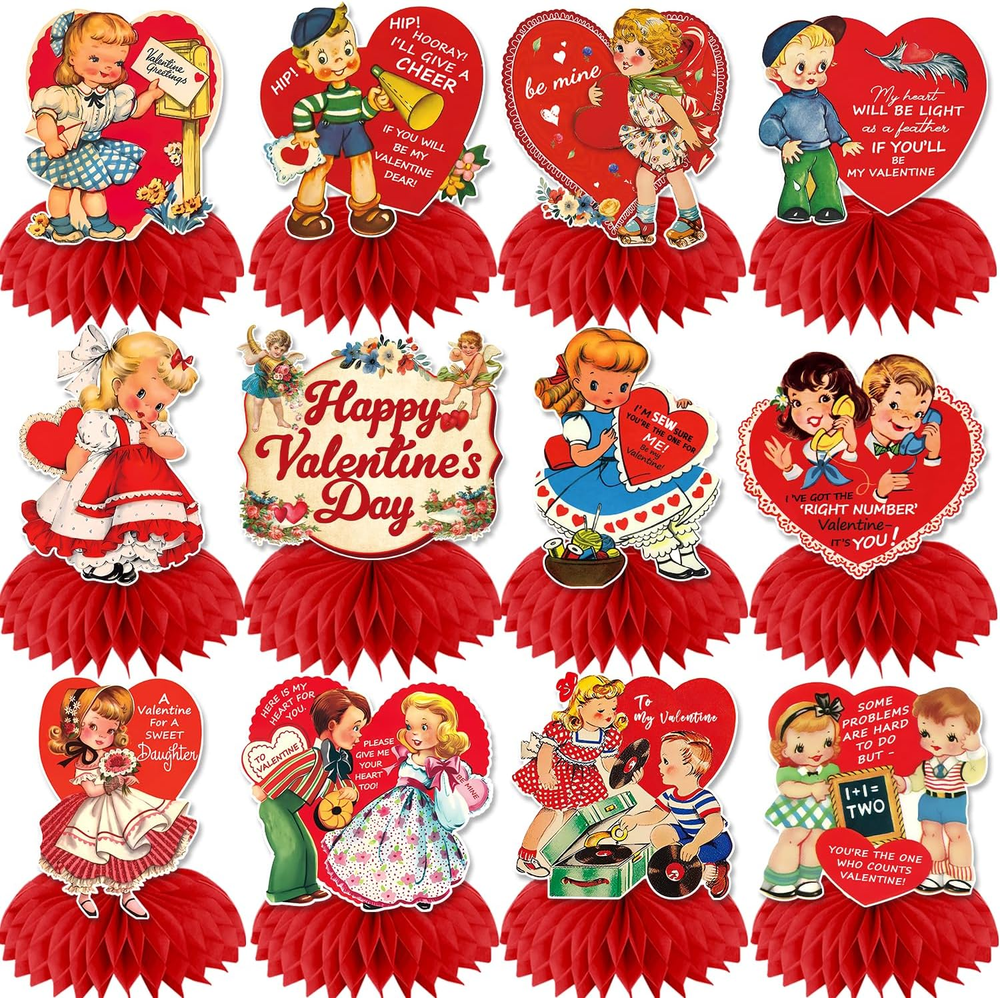 Vintage Valentine Decorations, 12pcs Honeycomb Centerpiece