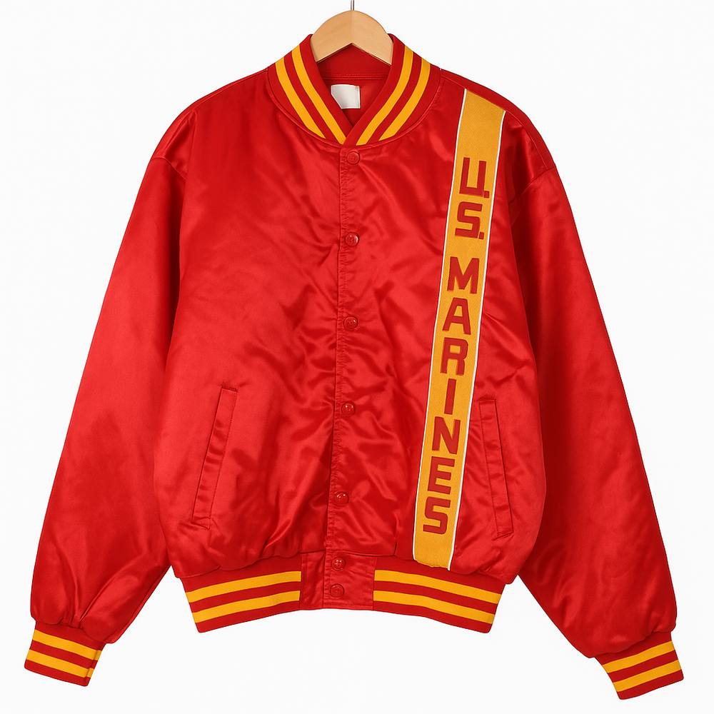 Swingster US Marines Red Satin Bomber Jacket XXL Made in USA Vintage USMC