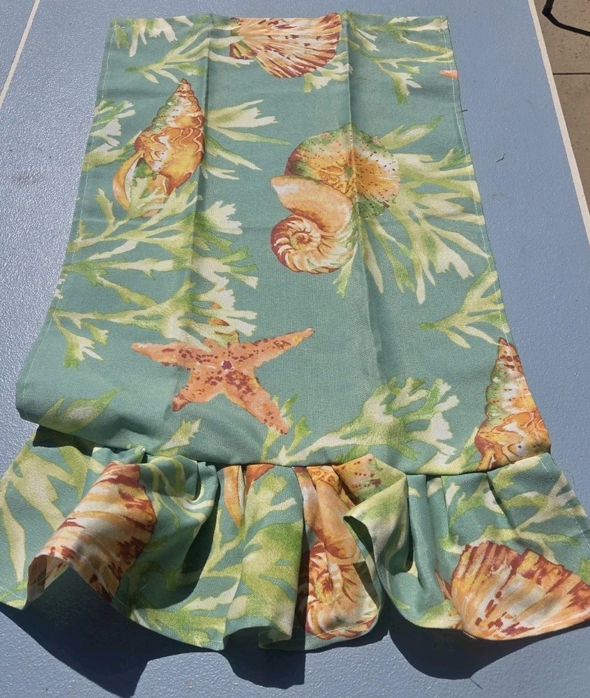 Handmade Seashell Aqua Valance Window Curtain Cotton Fabric 27W x 16L