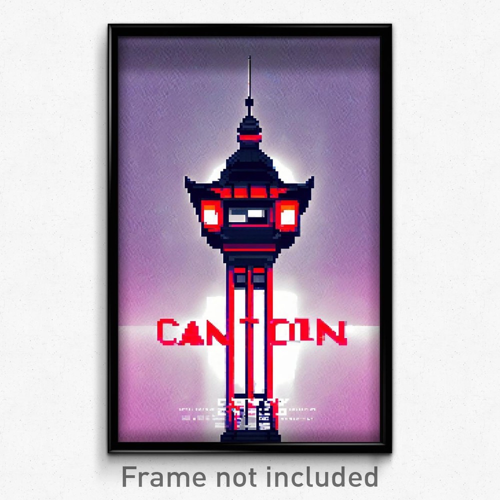 8 Bit Psychedelic Pixel Art Poster - Glossy Canton Video Game Print