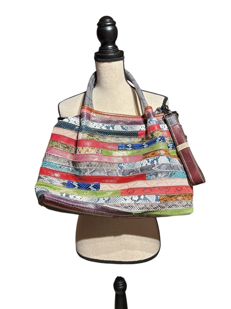 Ameri Leather Weave Multi Color Detachable Strap Tote Shoulder Bag w/Coin Purse