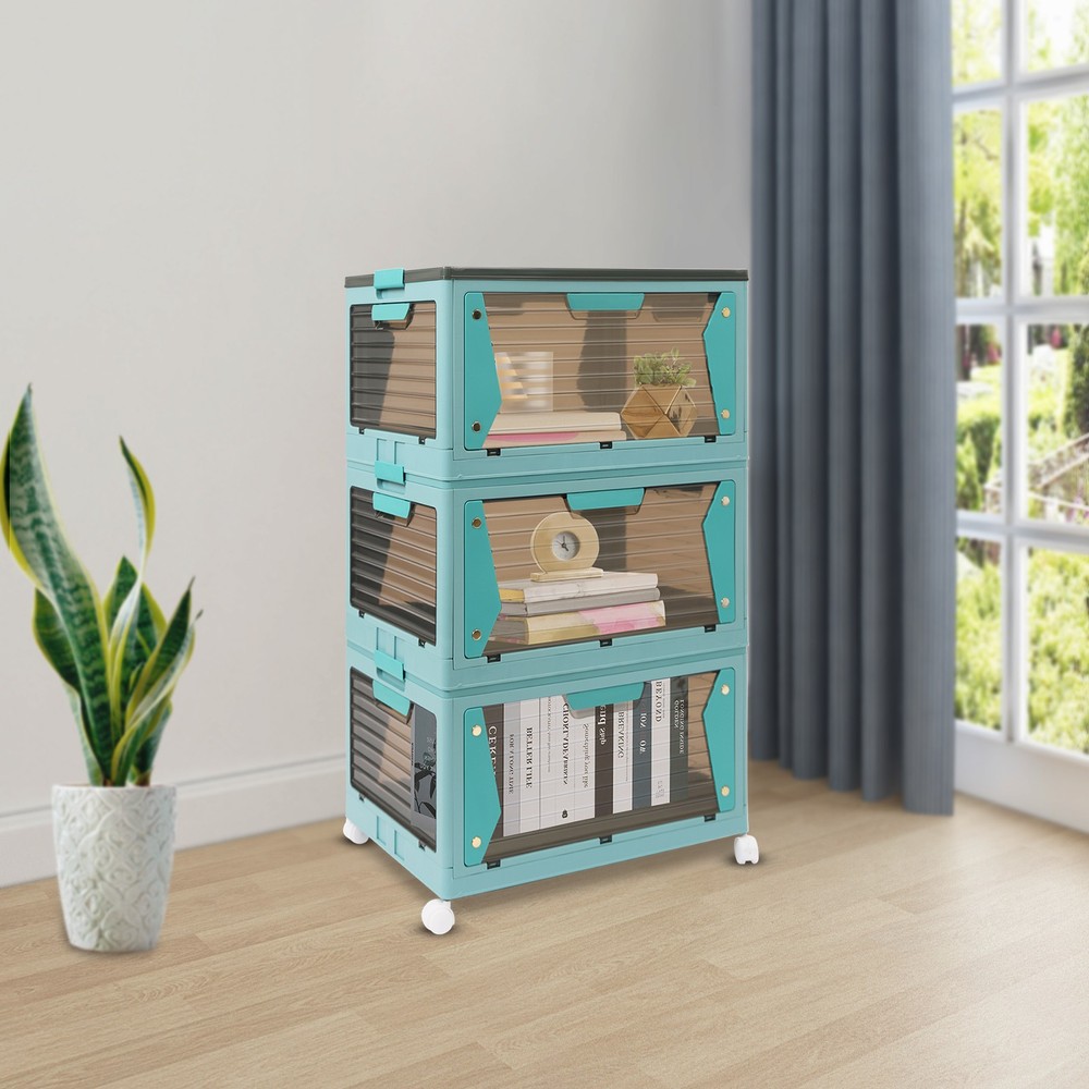 3 Tiers Stackable Storage Bins With Lids Foldable Storage Containers With Wheels