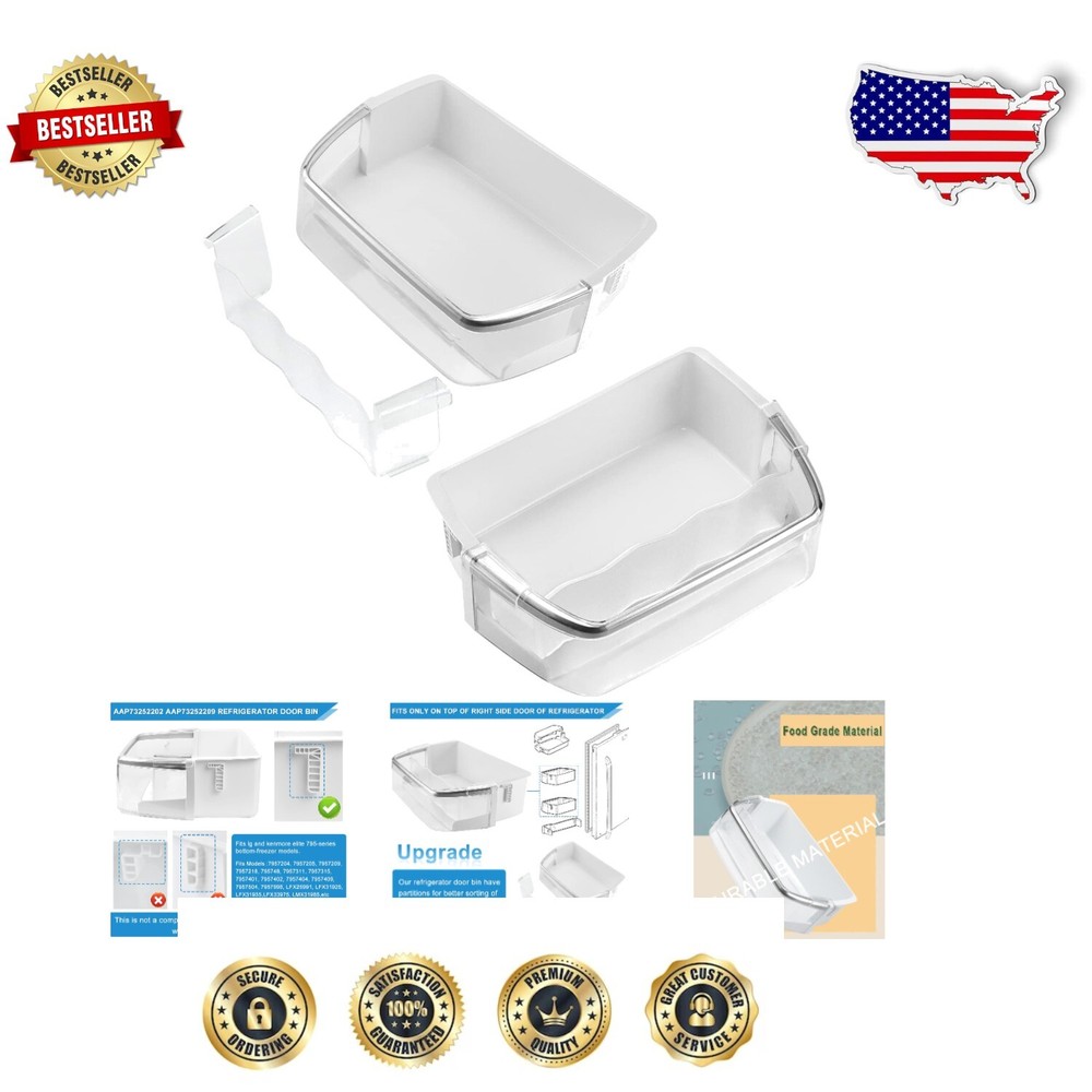 Easy-Install Right-Side Refrigerator Door Bin for LG & Kenmore Models - 2 Pack