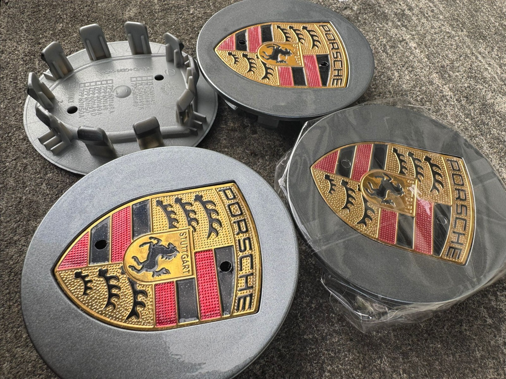 Porsche 76mm Gray Wheel Center Caps Set of 4 for 911 Cayenne Panamera Cayman
