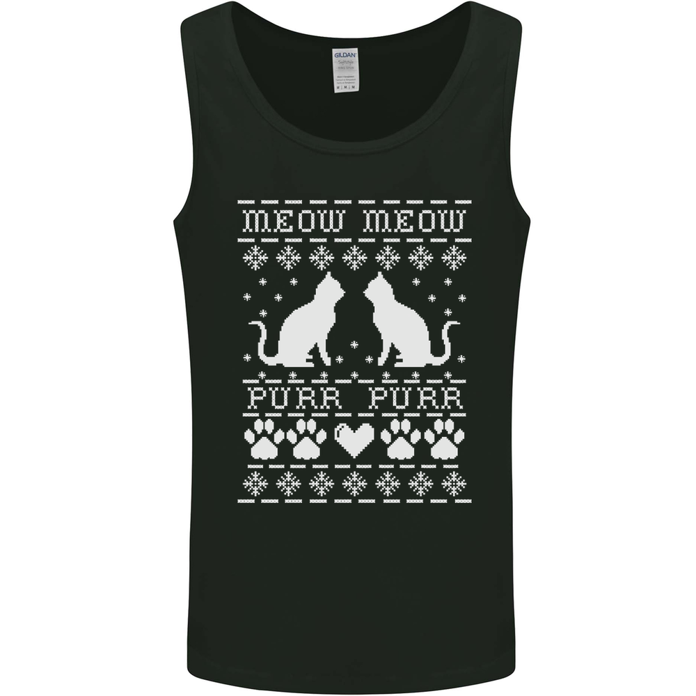 Christmas Cat Meow Purr Funny Xmas Mens Vest Tank Top