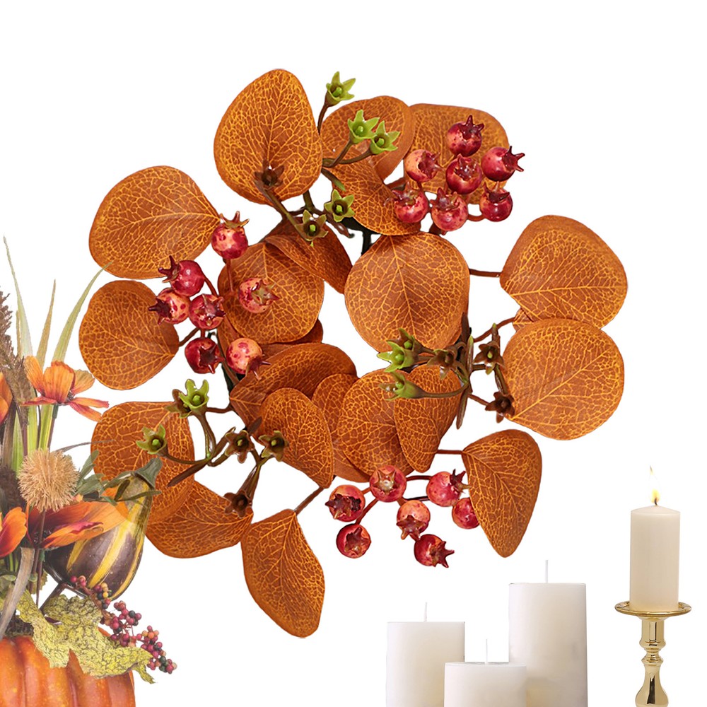 Yellow Eucalyptus Candle Wreath Rings 7.87 Inch Floral Decor  