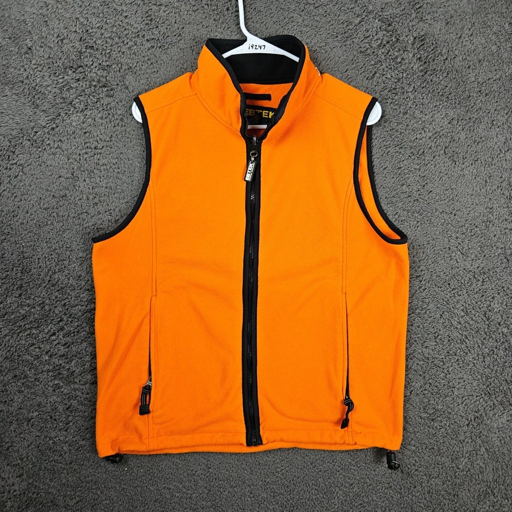 EBTEK Eddie Bauer Mens Fleece Vest Orange Black Full Zip Pockets Size S