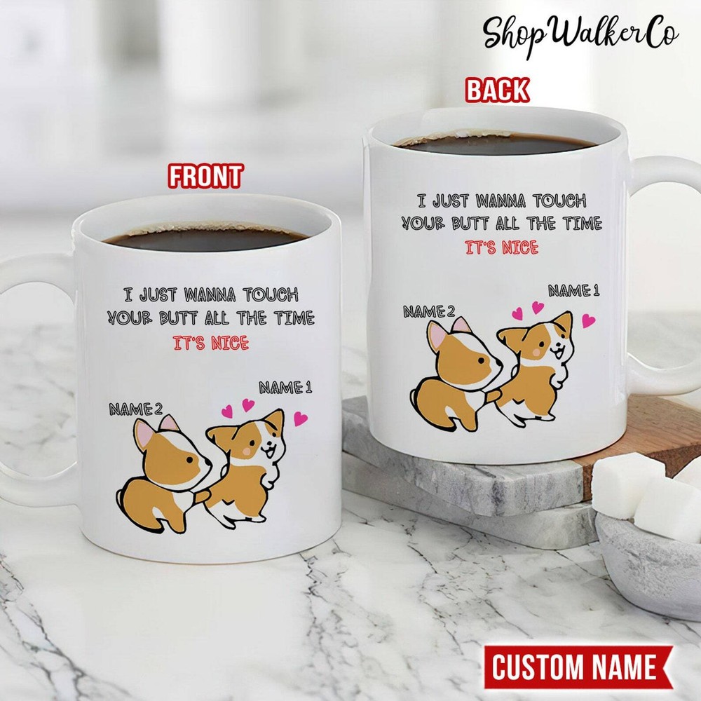 Funny Dog Couple Valentine Mug with Playful Touch Your Butt Design  