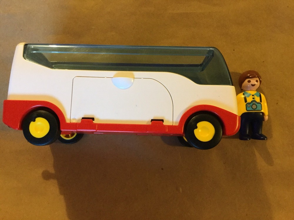 Playmobil Geobra White Airport Shuttle Bus Toy Vehicle W/ Tourist Figure, 2011