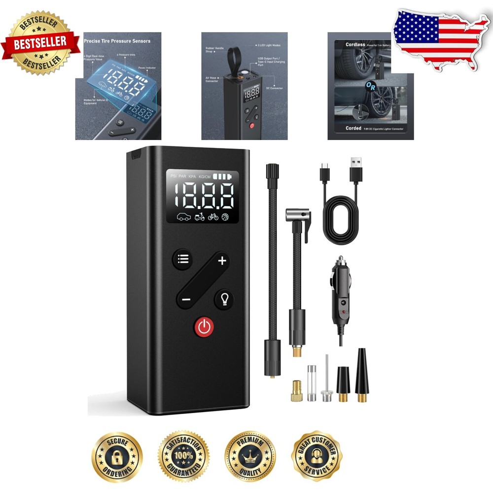 Mini Electric Tire Inflator: Digital Pressure Gauge & LED Light for All Vehicles
