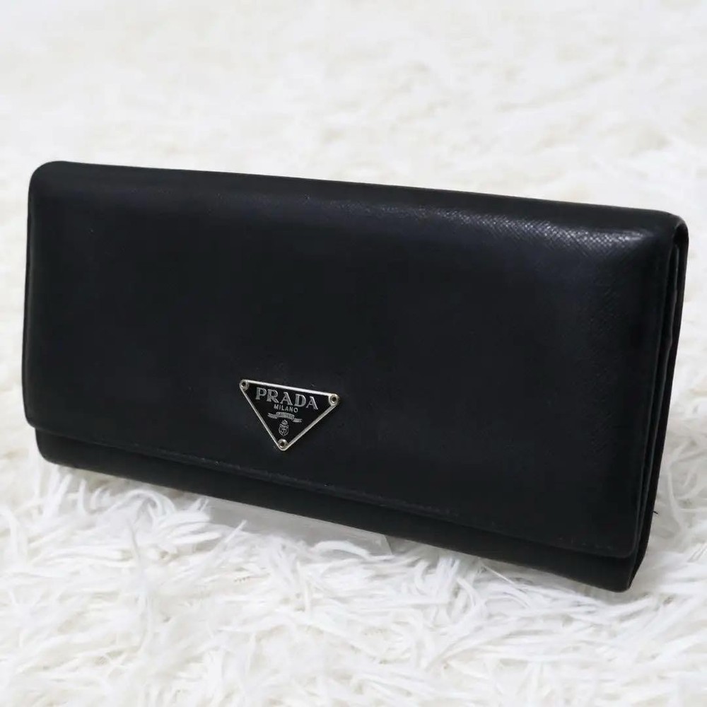 Prada Black Triangle Logo Long Wallet 18.5cm x 9.5cm Used
