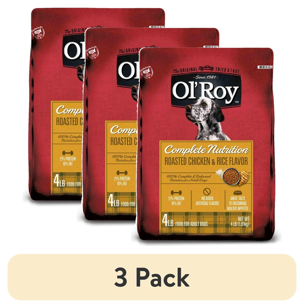 3-Pack Complete Nutrition Roasted Chicken & Rice Dry Dog Food, 4 lb Bags