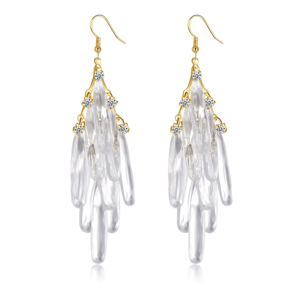 Drop Dangle Earrings for Women, Long Clear Crystal Acrylic Tassels with Small...