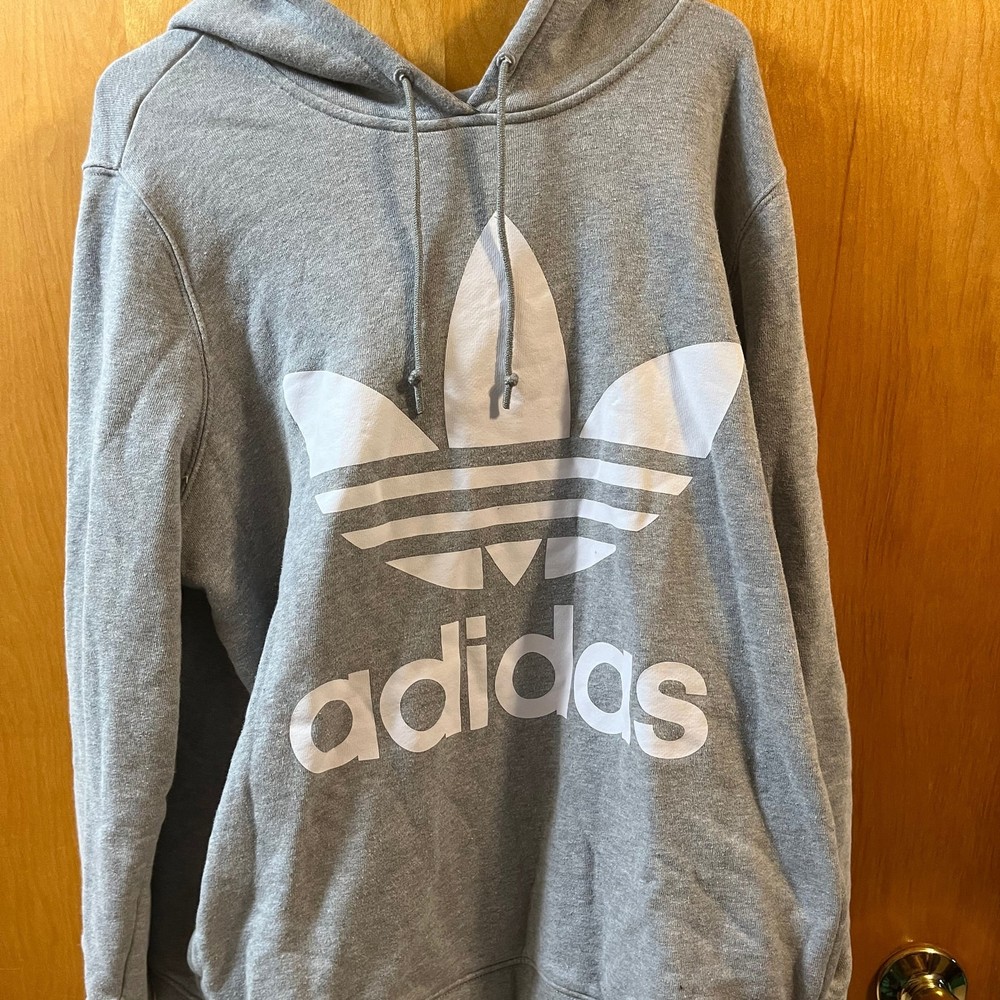 Adidas Mens Hoodie Sweatshirt Medium Gray Trefoil Logo Y2K 90s Athleisure 16773