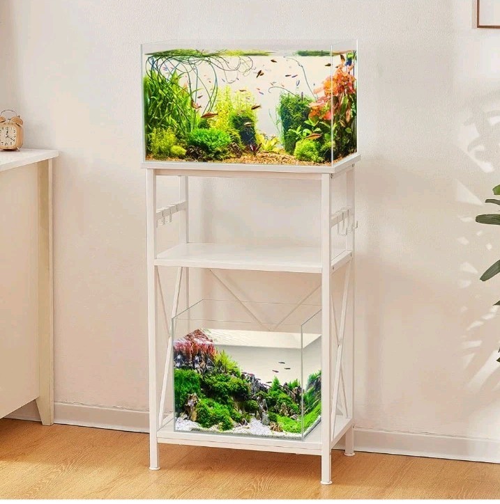 LAQUAL 10 Gallon Fish Tank Stand with Shelf, Double Aquarium Stand for 10&5 Gal