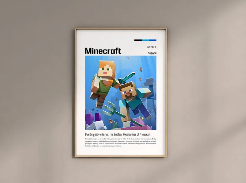 Minecraft Gaming Room Poster Print - Video Game Digital Decor