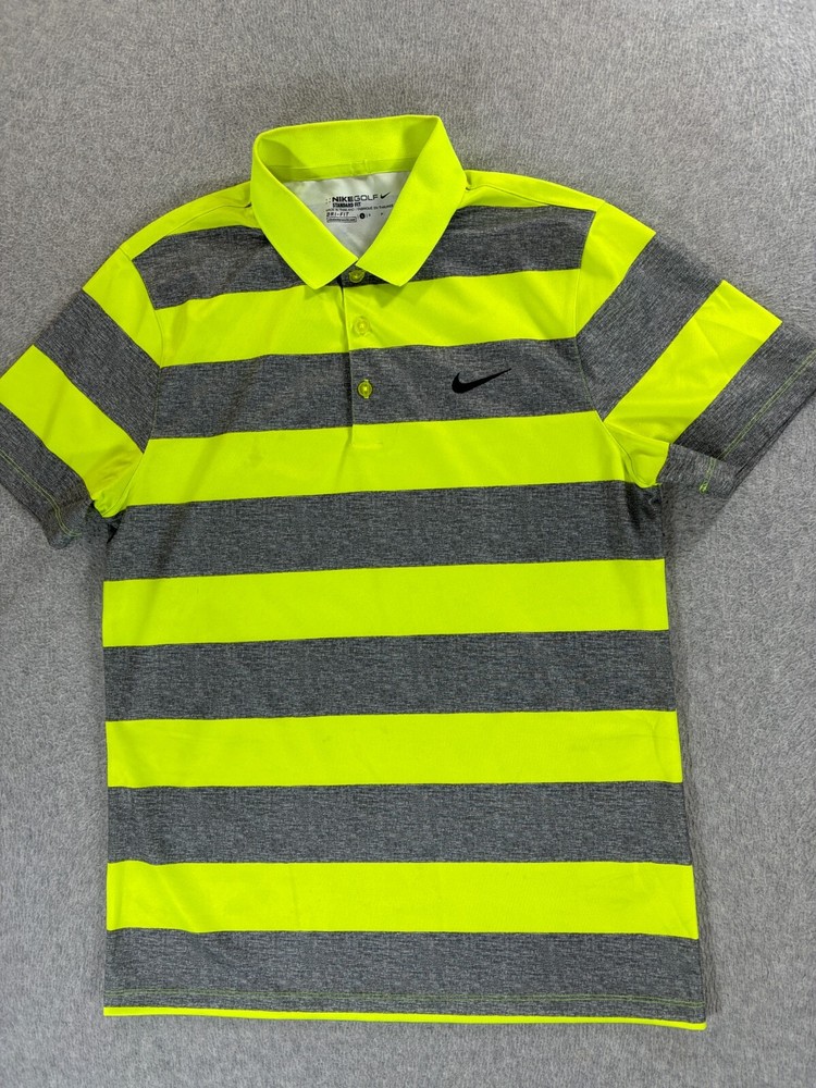 Nike Dri Fit Performance Striped S/S Golf Polo Shirt (Men's Small) Neon